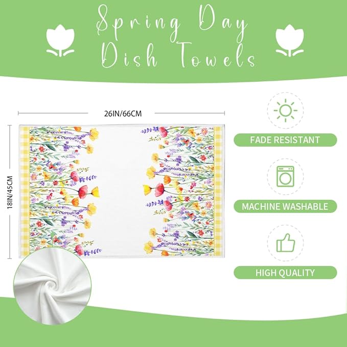 Floral Wreath Spring Kitchen Towels Set of 2,Pink Flower Dish Hand Towels Farmhouse Indoor Outdoor Holiday Seasonal Decorations DD097