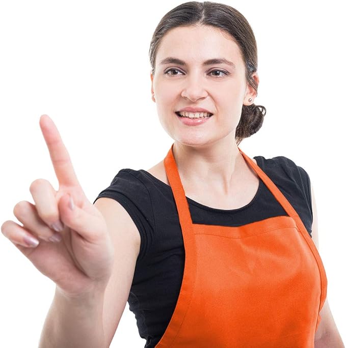 Total 6PCS Plain Color Bib Apron Adult Women Unisex Durable Comfortable with 2 Front Pocket Washable Chef for Cooking Baking Kitchen Restaurant Crafting Orange