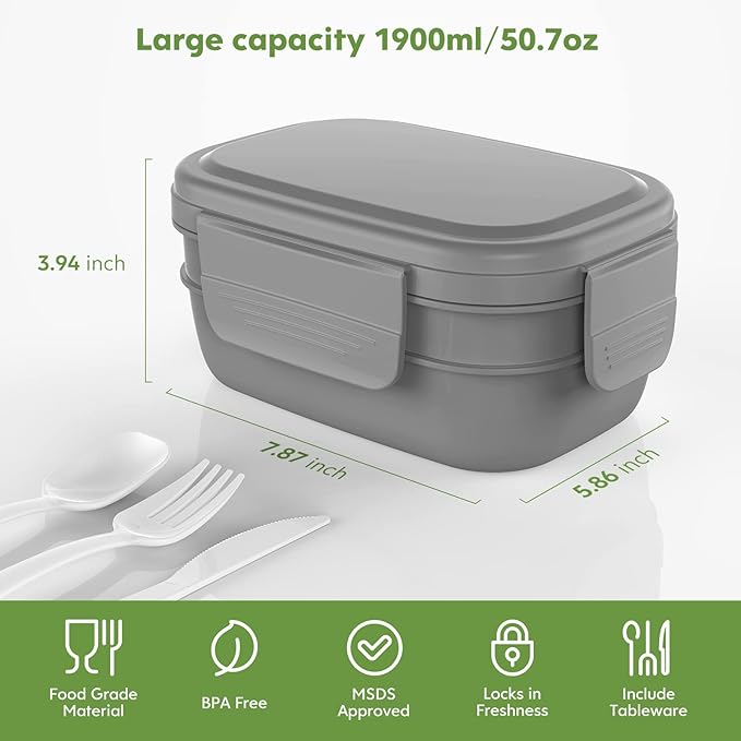 HOMETALL Bento Box Adult Lunch Box,3 Stackable Bento Lunch Containers for Adults/Kids, Modern Minimalist Design Bento Box with Utensil Set, Leak-Proof Lunchbox for Dining Out, Work, Picnic, School