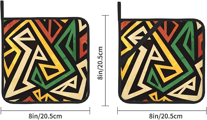Pot Holders 2 Pcs Sets for Kitchen African Tribe Ethnic,Oven Pan Plate Bowl Pads Heat Proof Mat with Hanging Loop, Heat Resistant Potholders for Cooking Vintage Geometric Bohemian