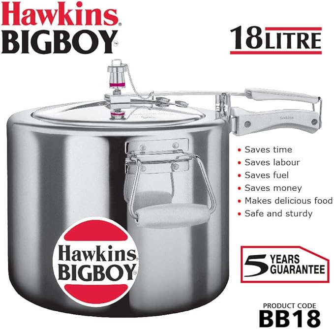 Hawkins 18 Litre Bigboy Pressure Cooker, Big Inner Lid Cooker, Silver (BB18), Aluminium