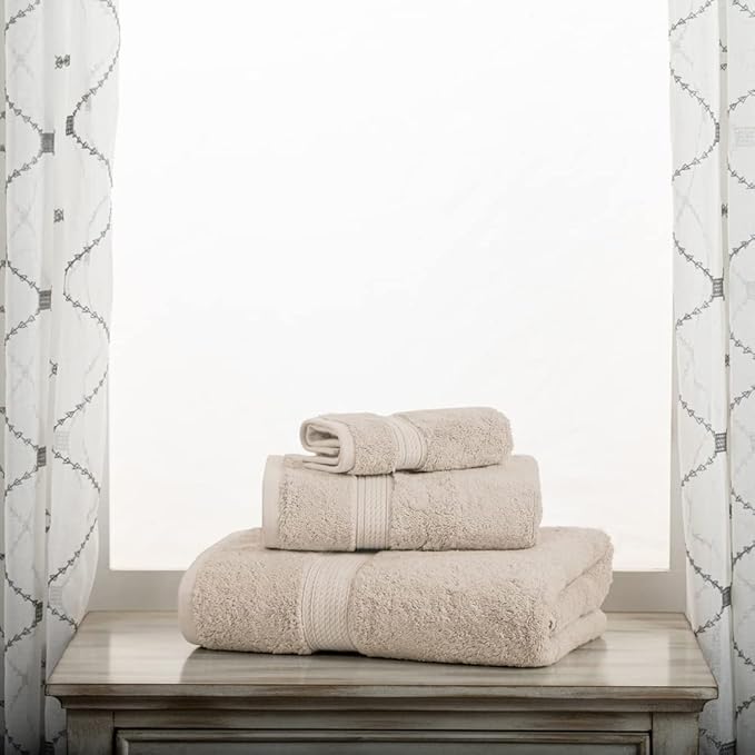 SUPERIOR Egyptian Cotton Pile 3 Piece Towel Set, Includes 1 Bath, 1 Hand, 1 Face Towel/Washcloth, Ultra Soft Luxury Towels, Thick Plush Essentials, Guest Bath, Spa, Hotel Bathroom, Stone