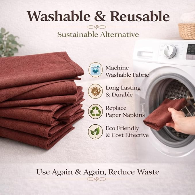 Marubhumi Cotton Cloth Dinner Napkins Set of 12, 18x18 Natural Premium Quality Mitered Corners Cotton Blend Wedding and Cocktail Napkins, Machine Washable (Brown)