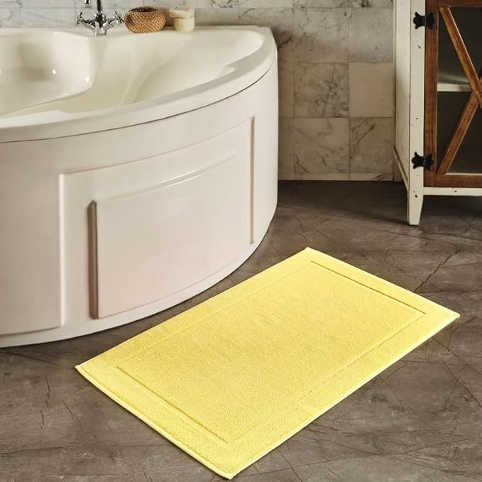 Hawmam Linen Yellow Bath Mats, 21 x 34 inches, Pack of 2-100% Ring Spun Cotton,[Not a Bathroom Rug] Banded Design, Highly Absorbent, Machine Washable for Bathroom Floor Towel