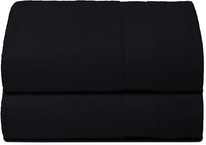 Belizzi Home Premium Cotton Oversized 2 Pack Bath Sheet 35x70-100% Pure Cotton - Ideal for Everyday use - Ultra Soft & Highly Absorbent - Machine Washable - Black