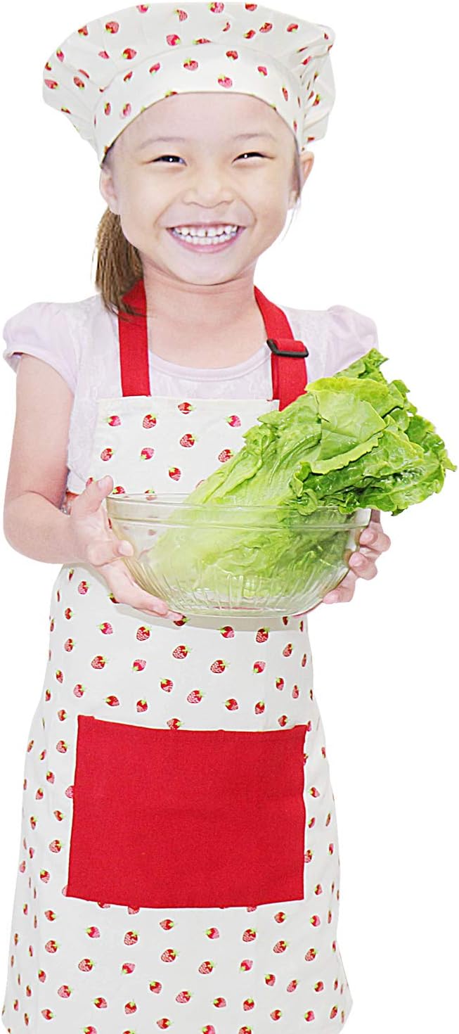 Jennice House Kids Apron and Chef Hat Set, Cute Children Baking Aprons for Cooking Baby Baking Aprons