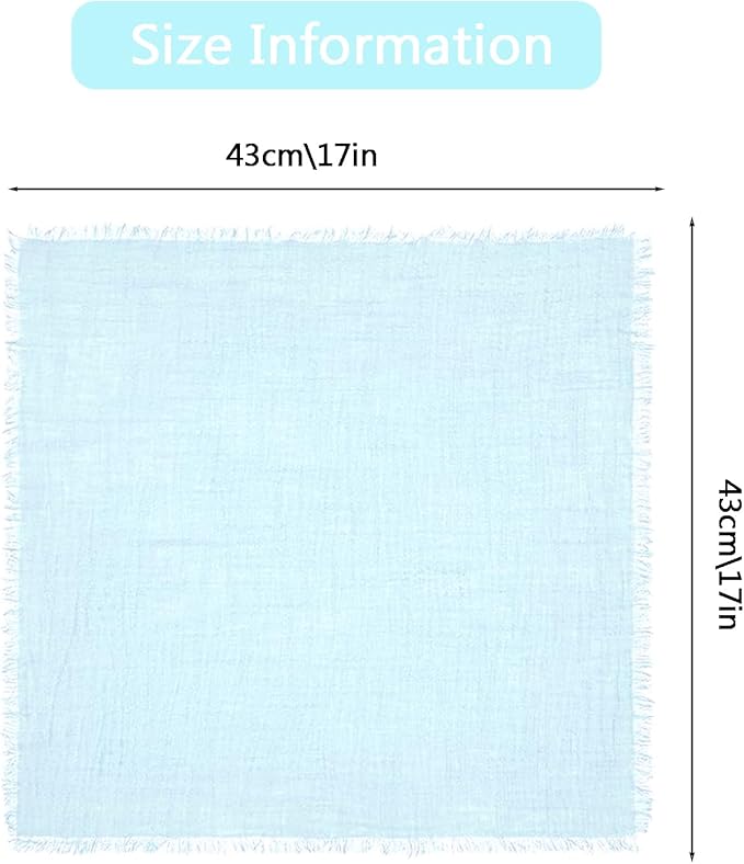 Cotton Blend Fringe Cloth Napkins - Crinkle Gauze Dinner Napkins, Reusable & Washable Table Napkins, 17" x 17" (43 x 43 cm), Multiple Colors, 12/24/48/100 Pack (12, Light Blue)