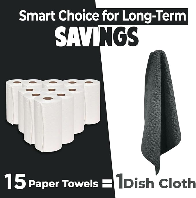 DAN RIVER Premium Dish Cloth 100% Cotton 12 X 12 Inches |Pack of 8|-Ultra Soft Tea Towels-Highly Absorbent Kitchen Rags-Terry Dishcloth for Kitchen and Household Cleaning |Grey|