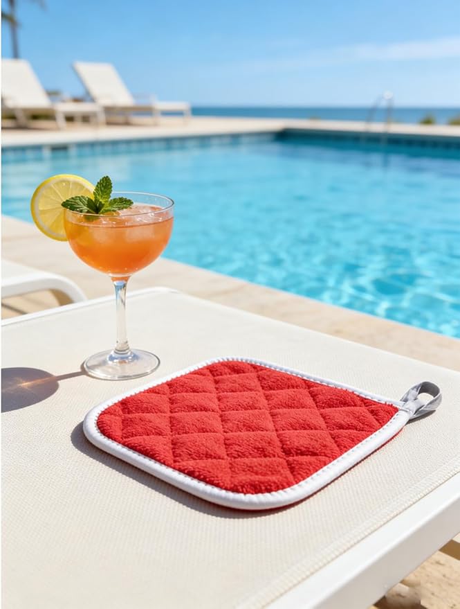 2pcs Cotton Heat Resistant Mat Pads for Baking Cooking Oven 6.7in Basic Square Pot Holder Multipurpose Quilted Liner Little Trivet Cloth Potholder for Kitchen Warming Buffets Party (Red & Silver)