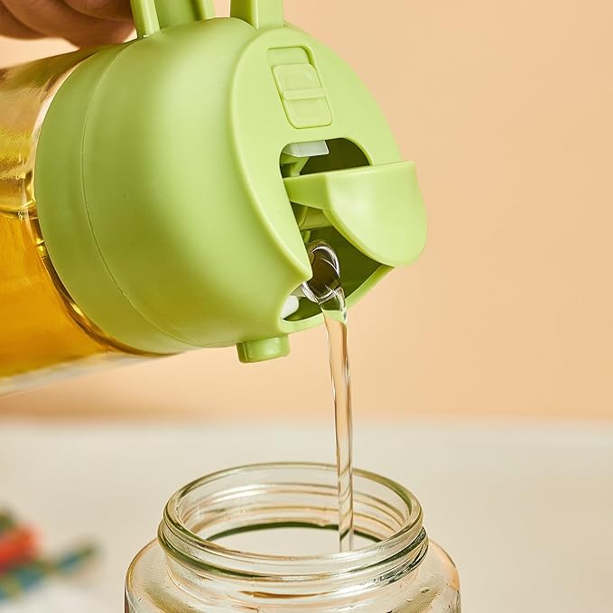 2-in-1 Oil Sprayer and Dispenser for Kitchen- 2 x 16 oz Pack, Never Drip Design, Precise Oil Control for Air Fryer, Roasting, Grilling, Barbecue and Salad. (Black, Green)