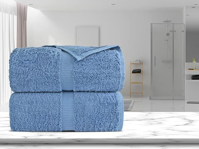 Towel Bazaar Premium Turkish Cotton Super Soft and Absorbent Towels (2-Piece Bath Sheet Towel, Wedgwood), 35" x 70"