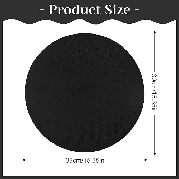 Round Placemats Set of 6, 15 Inch Linen Fabric Table Placemats, Heat Resistant, Wrinkle Free Washable Placemats Kitchen Place Mats Set of 6 for Dining Table Party Table (Black, 6)