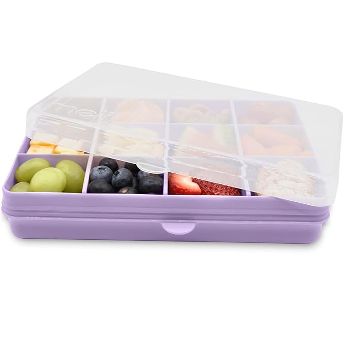 melii Snackle Box – 12-Compartment Divided Snack Container, BPA-Free Food Storage, Removable Dividers, Perfect for Kids Snacks, Arts & Crafts, Beads, and Kitchen Organization (Purple)