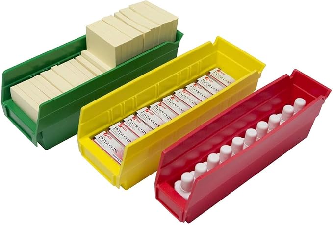 Akro-Mils 30120 Plastic Shelf Bins, Heavy Duty Storage Bins for Garage, Closet, and Drawer Organization, 12" x 4" x 4", Red, 24-Pack