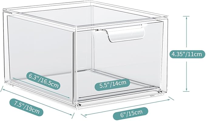 SpaceHacks 2 Pack Stackable Makeup Organizer and Storage, Acrylic Organizers，Clear Plastic Storage Drawer with Handles for Vanity, Undersink, Kitchen Cabinets, Pantry