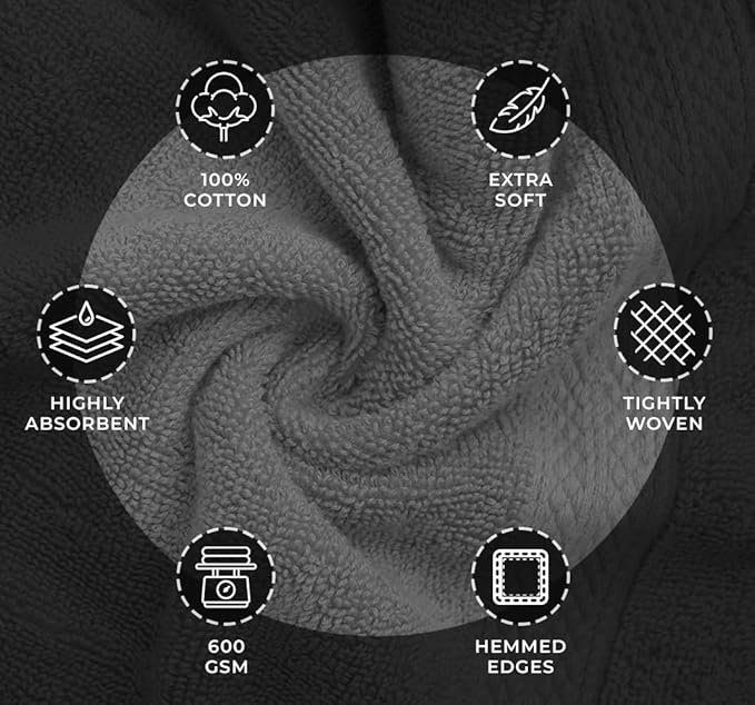 Avalon Towels Luxury Hand Towels (Pack of 6) Size 16x28 Inches - Premium Cotton, Soft and Highly Absorbent Hand Towels for Bathroom, 600 GSM Face Towels, Hotel & Spa Quality, Quick Dry (Grey)