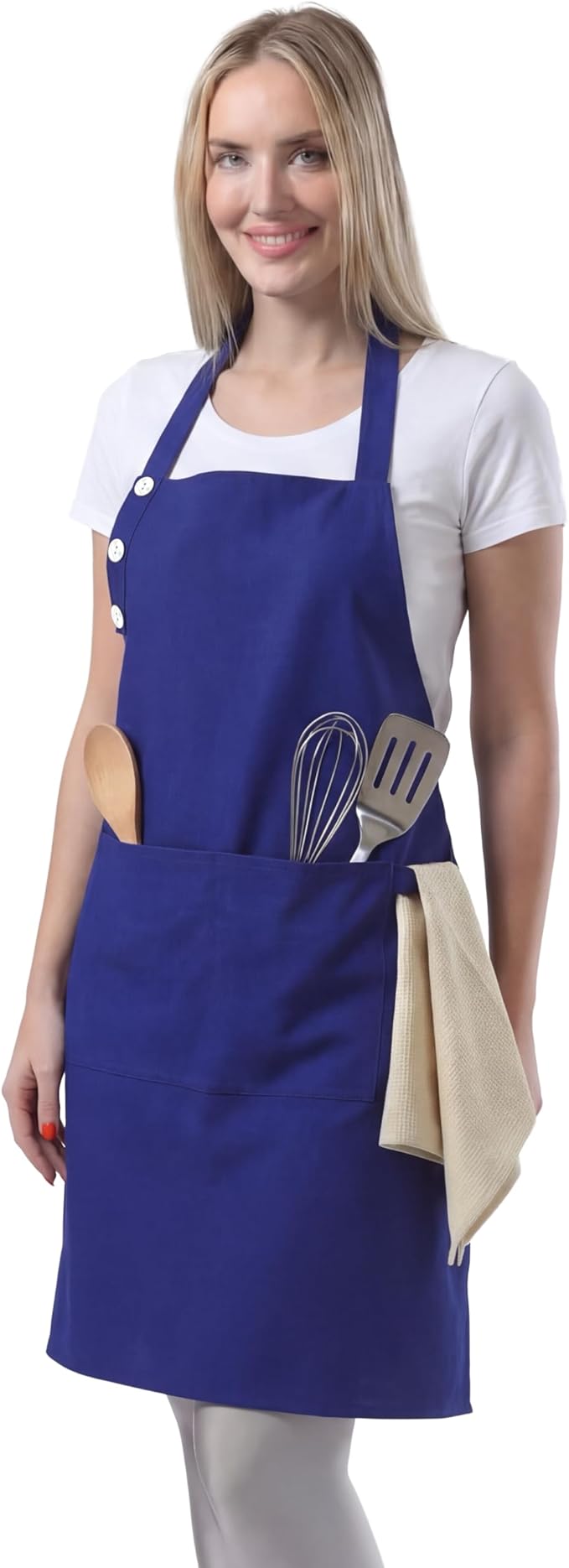 TOSHE Kitchen Apron Waterdrop Resistant Cotton Apron with adjustable Aprons for Women with Pockets 10 Color option Cooking Blue Apron (Navy Blue)