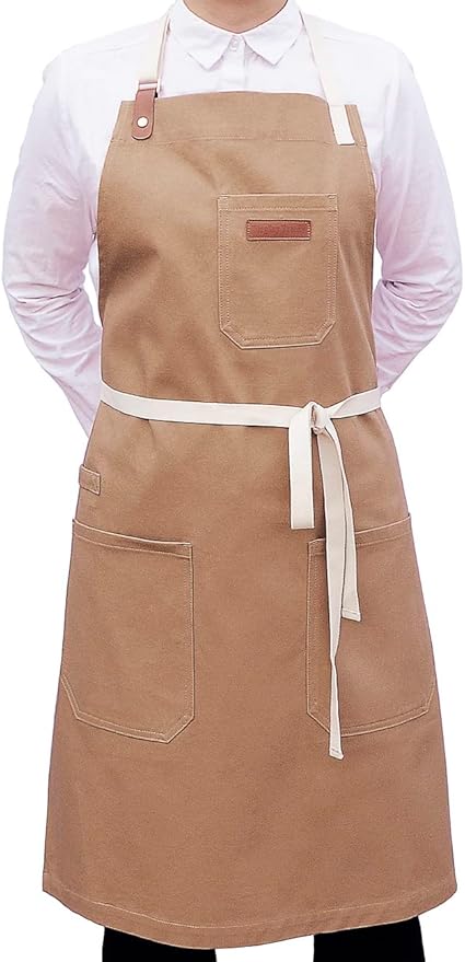 Kitchen Apron with Pockets, Professional Chef Bib Apron for Cooking Grill BBQ Baking Server, with Pockets Towel Loop and Adjustable Neck Straps for Men Women