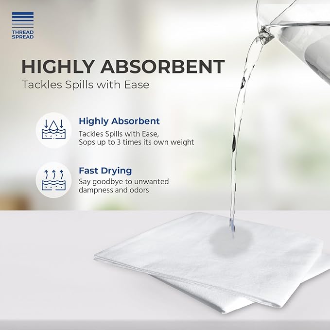 THREAD SPREAD 100% Cotton Dish Cloths - Flour Sack Kitchen Towels - Cotton Blank Towel - Thick Absorbent Quick Dry, Machine Washable - Cleaning & Drying - 28"x28" - Pack of 24, White