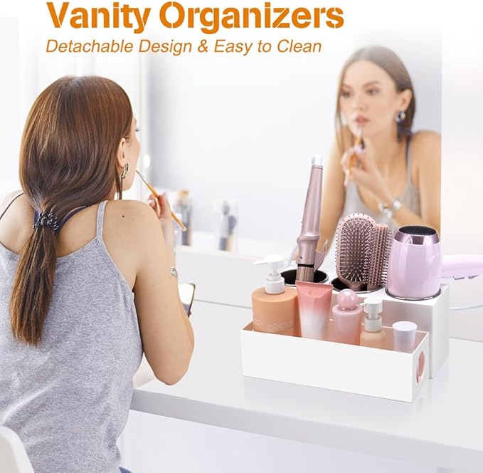 GFWARE Hair Tool Organizer - Bathroom Vanity Organizers and Storage, Hair Styling Accessories Hot Tools Organizer Hair Dryer, Blow Dryer, Curling Iron, Flat Iron, Hair Straightener, White