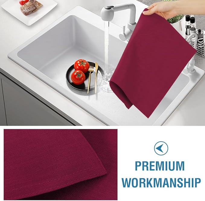 H.VERSAILTEX Linen Placemats Set of 4 Premium Solid Table Mats for Dining Table Spill-Proof Waterproof Heat-Resistant Kitchen Mats Washable, 12x18 inches, Christmas Red