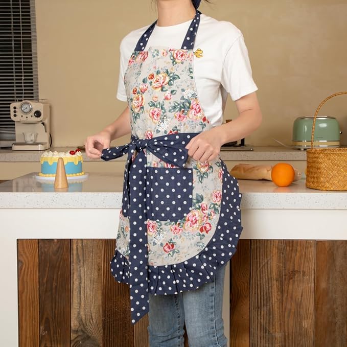 NEOVIVA Kitchen Aprons for Women with Pockets,Cooking Aprons for Women,Vintage Apron for Baking Gardening,Gifts for Mothers