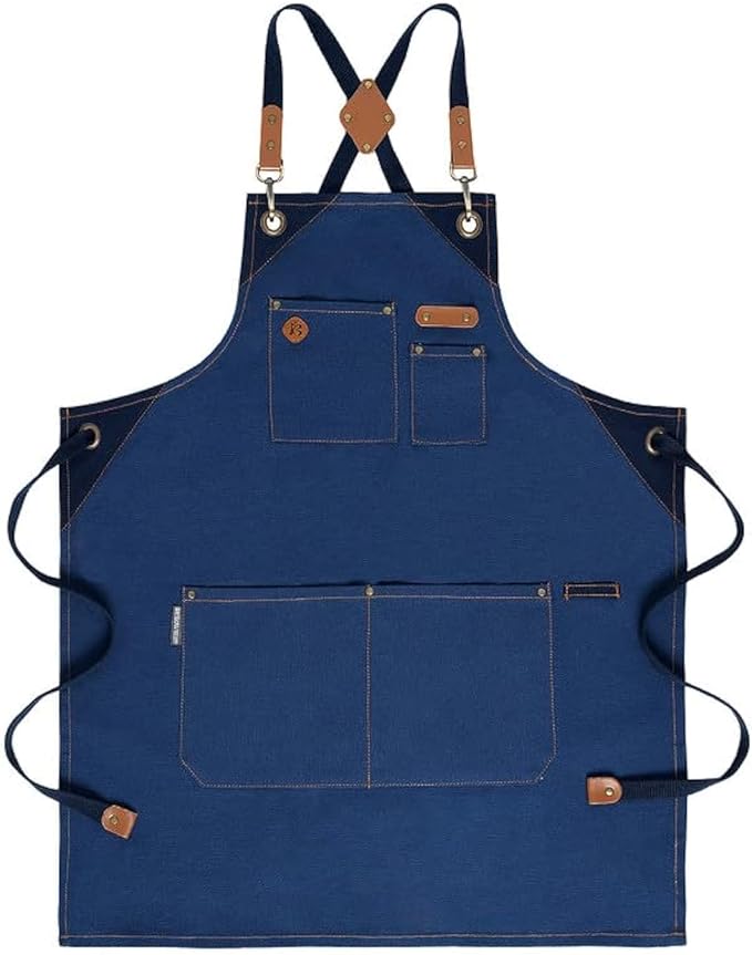 Chef Apron, Recycled Cotton Kitchen Apron with an Adjustable Neck with Long Ties, for cooking, baking