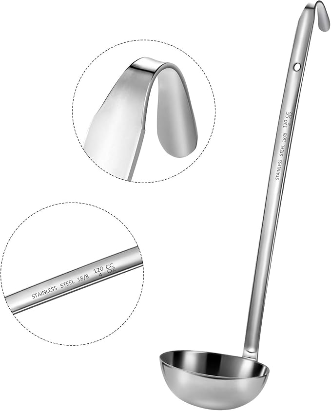 meekoo 3 Pieces Stainless Steel Ladle Soup Handle Ladle with Pouring Rim for Kitchen Cooking Soup Sauce (4 oz)