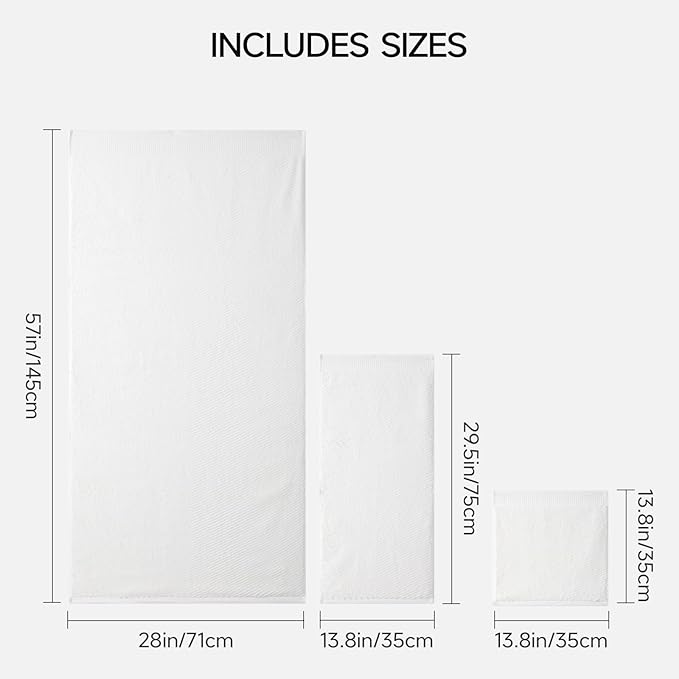 REDKISS Luxury Bath Towel Set of 8, 100% Cotton Bathroom Towels Set with 2 Bath Towels, 2 Hand Towels, 4 Washcloths, Ultra Soft Highly Absorbent Towels for Bathroom, Gym, Hotel, Spa, White