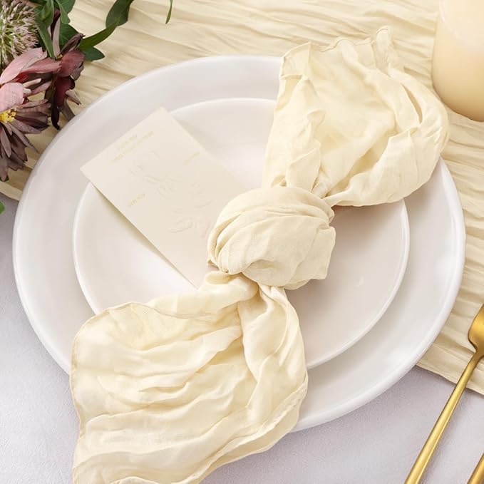 20 Pack Beige Cheesecloth Napkins Cloth Washable Spring Summer Cloth Napkins Set of 20 Bulk 21x21 Inches for Wedding Baby Bridal Shower Birthday Dinner Party Home Table Decor