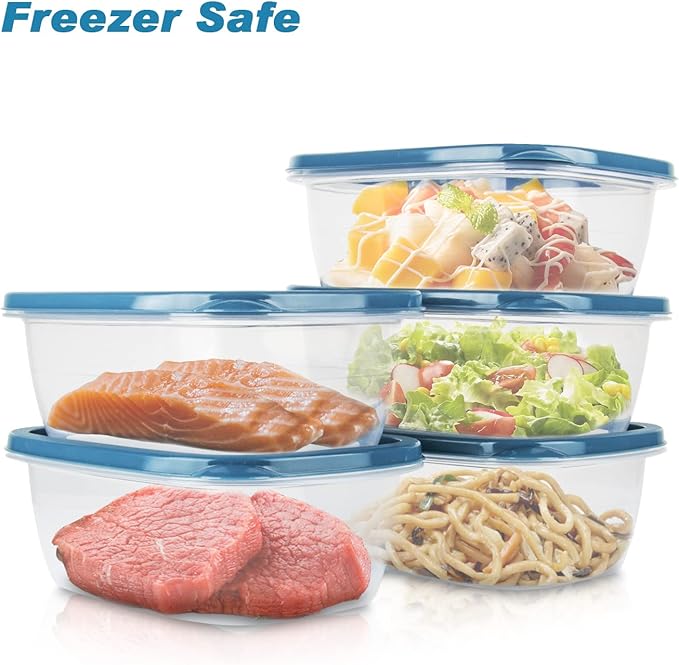 5PCS Food Containers Storage Sets(1000ML per Box),BPA-Free Rectangle Plastic Food Containers with Lids-Stackable Food Storage Box for School,Work,Travel and Meal Prep(Microwave and Fridge Safe)