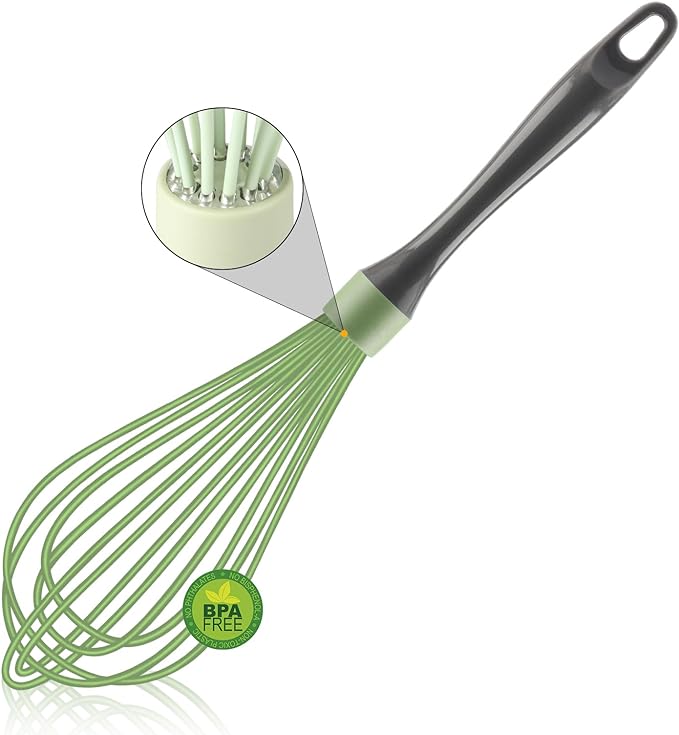 OYV Green Silicone Whisk, Professional Plastic Whisks for Cooking Non-Scratch, Stainless Steel & Heat Resistant Rubber Wisk, Dishwasher Safe, 12-Inch