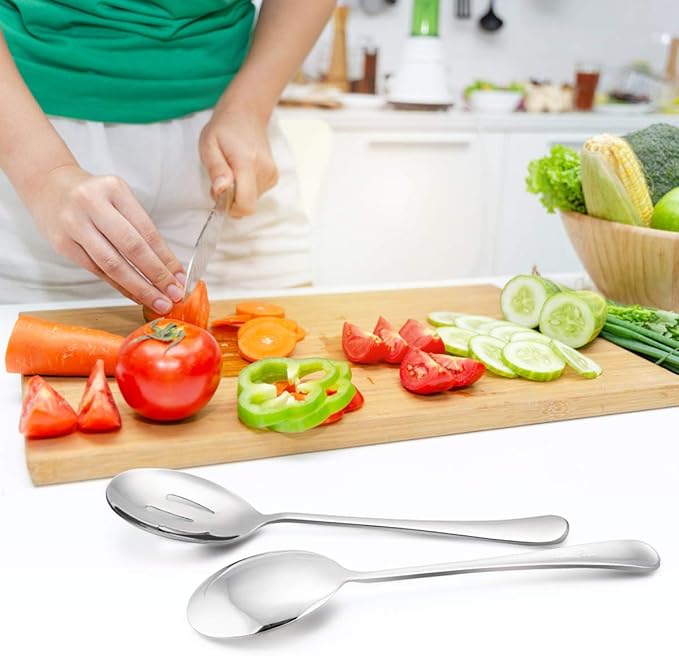 HaWare Serving Spoons X 6, 9.8 inches Large Size Stainless Steel Spoon Service for Home, Elegant Design for Kitchen/Buffet/Party, Mirror Polished and Dishwasher Safe(6 Pack)