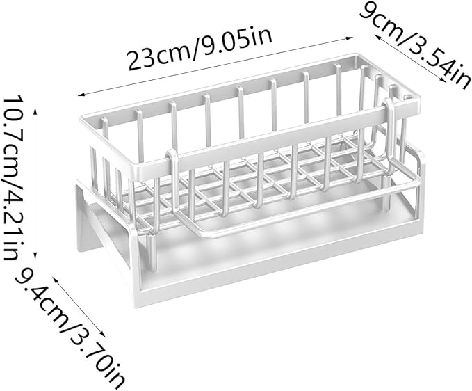 Sponge Kitchen Sink Caddy Organizer Brush Sink Sponge With Auto Draining Tray, Self Drain Dish Soap Caddy, 9.05" Lx4.33 Wx3.93 H (white)