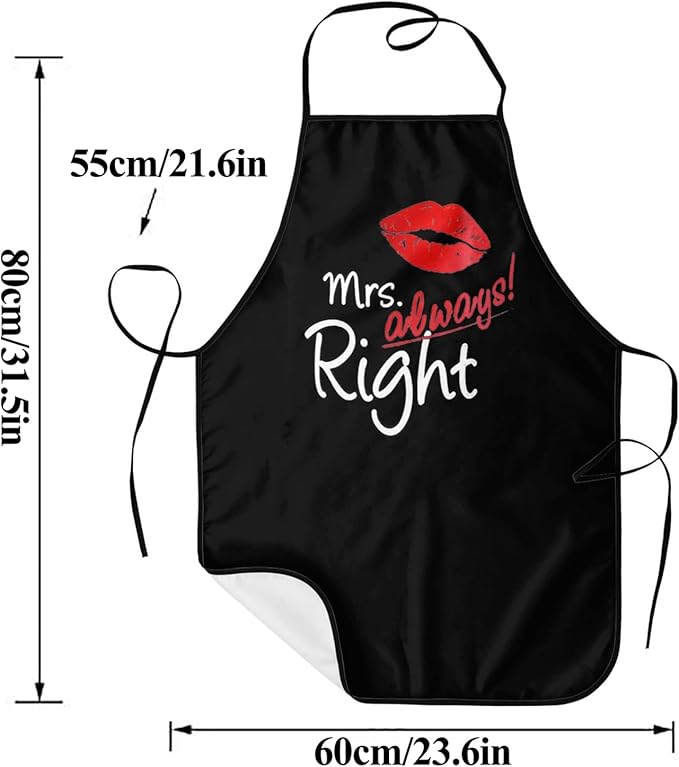 2Pcs Mr Right Mrs Always Right Aprons - Funny Cooking Kitchen Aprons for Women Men Chef - Waterdrop Resistant Wedding Gift for Couple - Valentine's Day, Bridal Engagement Present