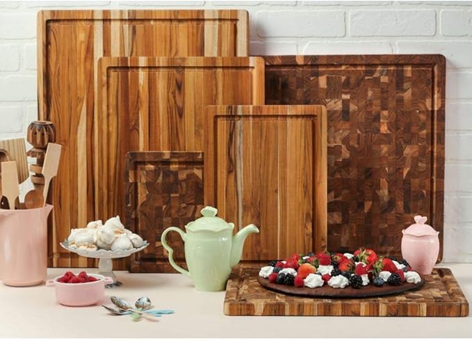 Teakhaus Cutting Board - Medium (M) Wood Cutting Board with Juice Groove (18”L x 14”W) Holiday Gift Ideas for Men and Women - Gift-Ready, Thin, Lightweight, Reversible, Knife Friendly - FSC Certified