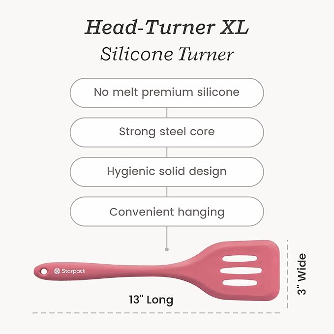 Starpack 'Head Turner' XL Premium Silicone Turner and Slotted Spatula - 13" Turning Spatulas High Heat Resistant to 600°F - Silicone Slotted Spatulas for Cooking - Non Stick Rubber Turning Spatula