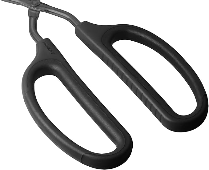 HINMAY 10" Stainless Steel Scissor Tongs with Comfort-Grip Handle (Black)