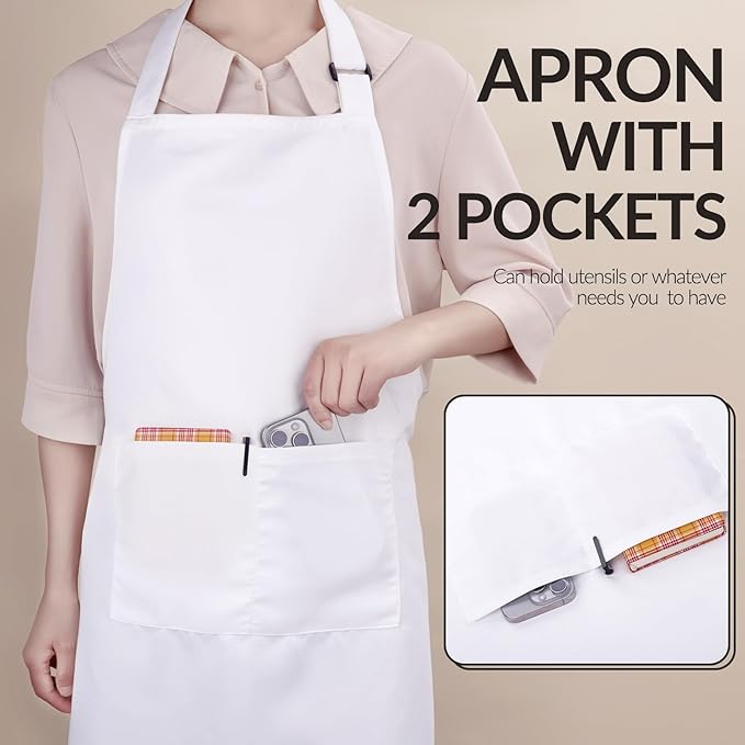 Large Chef Apron for Men and Women, Cooking Kitchen Aprons with 2 Large Pockets Water Oil Resistant