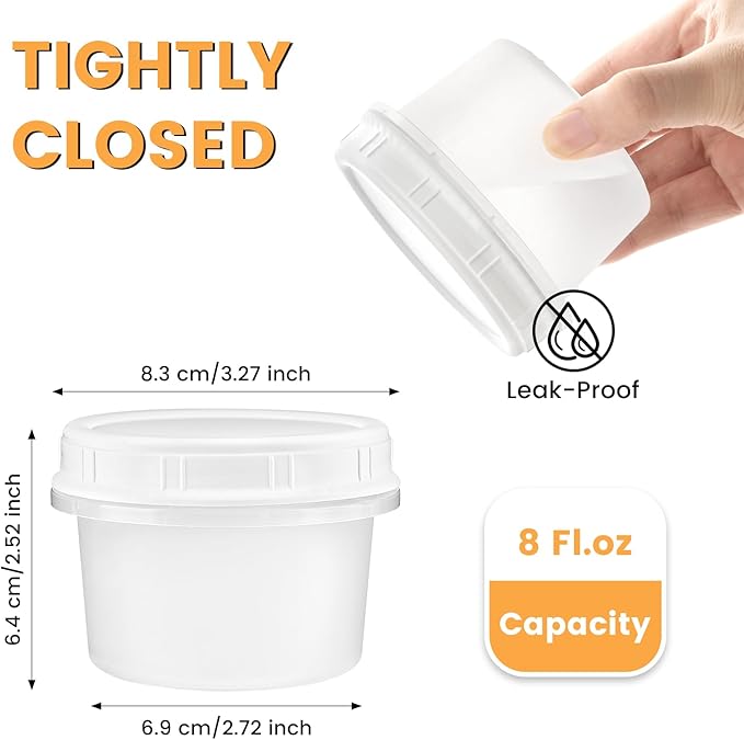TUZAZO 8 Oz Food Storage Containers with Screw Lids, 6-Count Reusable Small Freezer Plastic Containers for Portion and Meal Prep | Microwave-, Freezer-, Dishwasher-Safe | BPA Free