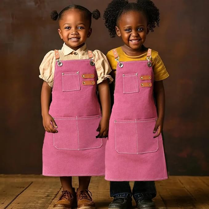 Kids Aprons AdjustableTool Waterproof For Cooking Painting Gardener Canvas Apron For 6-12 Girls And Boys