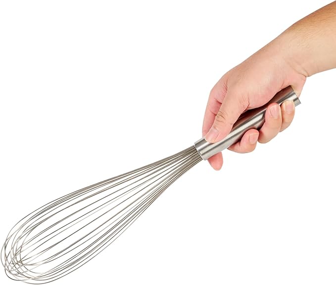 Restaurantware Met Lux 16 Inch x 3 Inch Baking Whisk, 1 With Ergonomic Handle Metal Whisk - Dishwasher-Safe, Corrosion-Resistant, Stainless Steel Whisk For Baking, For Whipping, Baking, Or Cooking