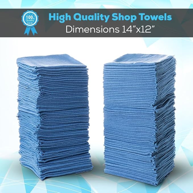 SIMPLI-MAGIC Premium Cotton Shop Towels 14"x12" (125 Pack) – Reusable Cleaning Shop Rags for Automobiles, Industries, Garage and Homes (Blue)