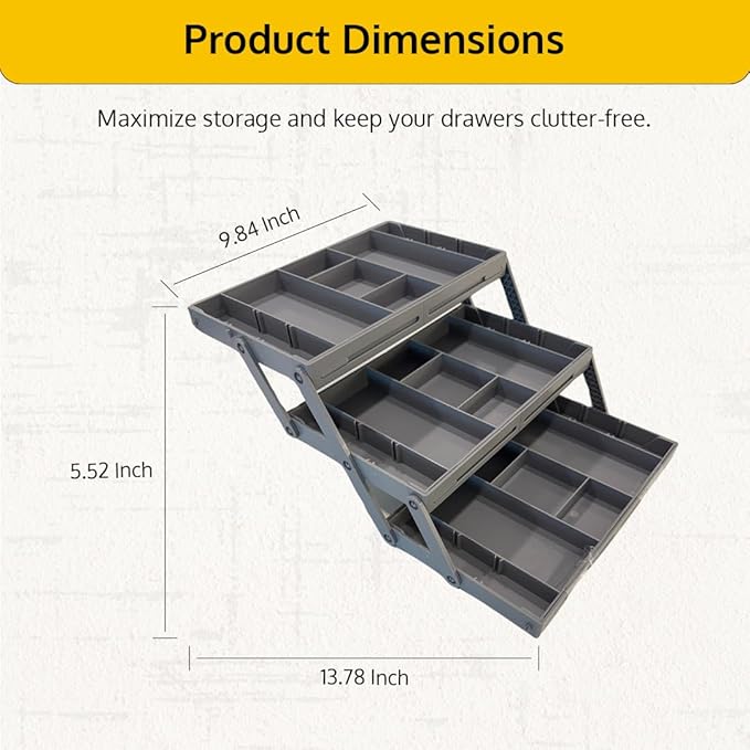 3 Tier Drawer Organizer, Multi Level Smart Drawer Organizer for Desk, Expandable Organizer for Office, Makeup, Jewelry, Kitchen, Folding Storage for Home and Office Drawers & Craft Organizer - Gary