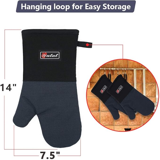 Yutat Oven Gloves, Oven Mitts Heat Resistant 550 Degrees - Made with Quilted Lining and Soft Cotton Lining, Protect Your Hand Professionally During Baking,BBQ and Cooking - 1 Pair 14 Inch Navy