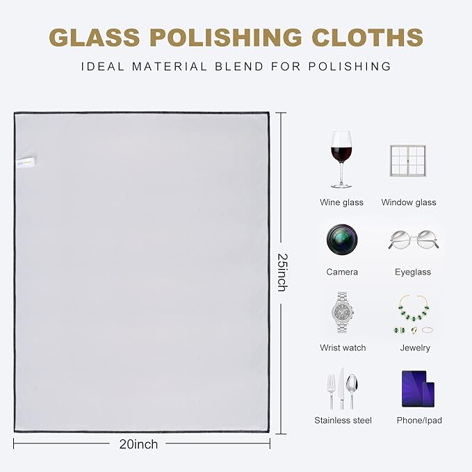 SINLAND Microfiber Glass Polishing Cloths Large Size Thick Lintless Drying Towels for Wine Glasses Stemware Dishes Stainless Appliances 20 Inch X 25 Inch Pack of 4 Grey
