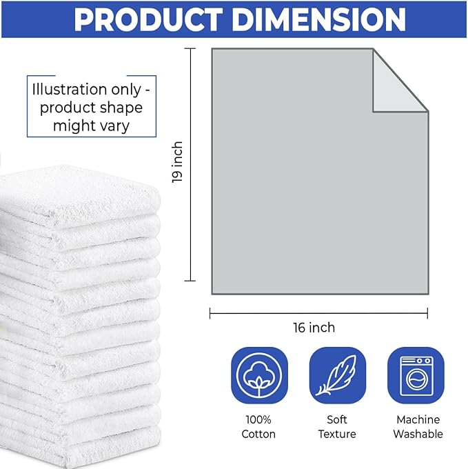 QUBA Linen - Bar Mops Towels, 12 Pack Premium Quality 100% Cotton, Size 16x19 Highly Absorbent and Multi-Purpose Cleaning Rags - Terry Towels for Home and Kitchen Machine Washable bar mops (12)