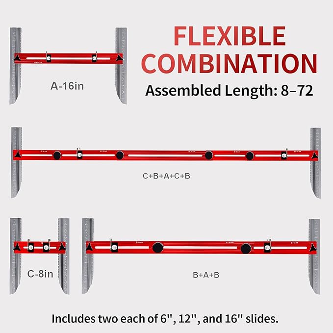 TANYO Stair Tread Template Tool, 8-72 Inches Aluminum Alloy Stair Measuring Tool Jig, Stair Tread Tool Jig with Triangular Structure Brace and Edge Stops, Stair Gauge Jig for Stairs, Floor, Cabinets