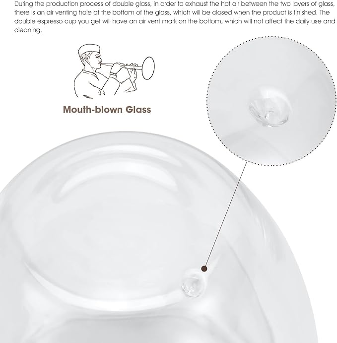 VENVENWEAVS Espresso Cups Set Of 2,Double Wall 5OZ Hand Blown Espresso Shots Glass,Espresso Coffee Mugs In Gift Box,Perfect For Espresso,Latte,Cappuccinos,Tea Bag,Juice