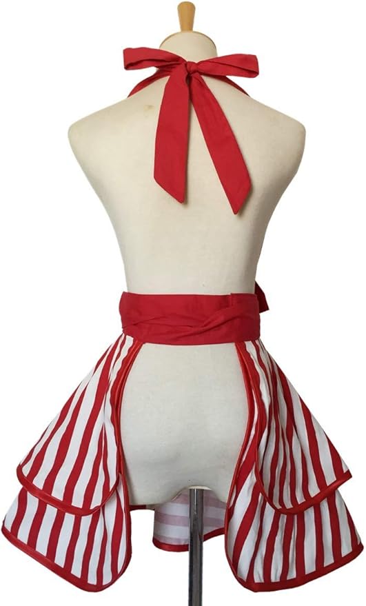 Hyzrz Lovely Handmade Cotton Retro Aprons for Women Girls Cake Kitchen Cook Apron for Mother's Gift (Red)